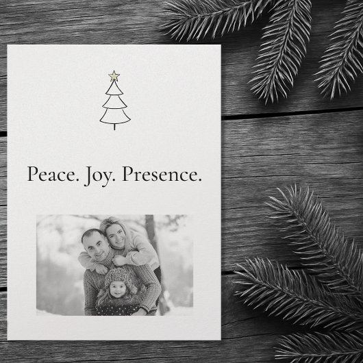Peace. Joy. Presence. Minimalist Photo Christmas シーズンカード