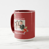 Peace Joy Red Poinsettia Family Photo Christmas マグカップ (正面左)