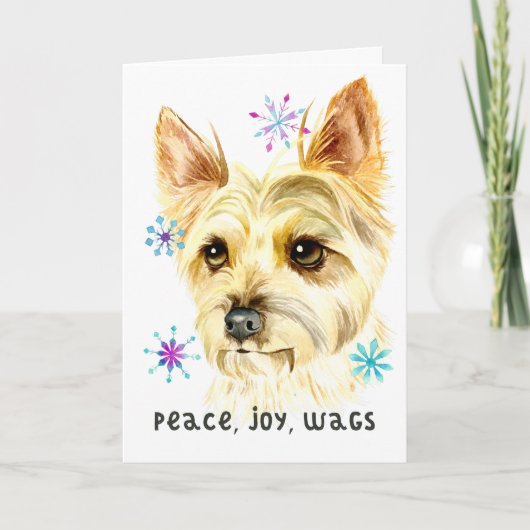 Peace Joy Wags Christmas Yorkshire Terrier Dog シーズンカード (正面)