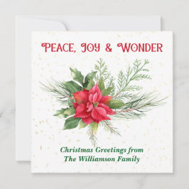 Peace Joy & Wonder Red Poinsettia Christmas シーズンカード