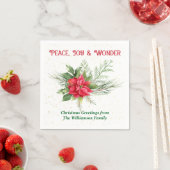 Peace Joy & Wonder Red Poinsettia Christmas スタンダードカクテルナプキン (インサイチュ)