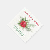 Peace Joy & Wonder Red Poinsettia Christmas スタンダードカクテルナプキン (角)