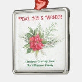 Peace Joy & Wonder Red Poinsettia Christmas メタルオーナメント (左)