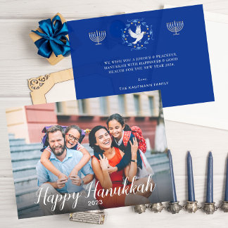 Peace Joyous Happy Hanukkahの写真モダン シーズンカード