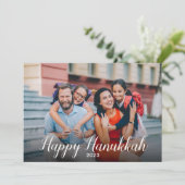 Peace Joyous Happy Hanukkahブルーモダン写真 シーズンカード (スタンド正面)