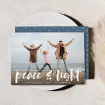 Peace & Light | Full Photo Hanukkah シーズンカード<br><div class="desc">Modern Hanukkah photo cards feature your favorite image with "Peace and light" overlaid in white hand lettered brush typography,  with your names and the year beneath.</div>