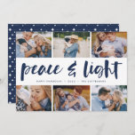 Peace & Light | Hanukkah Photo Collage シーズンカード<br><div class="desc">Share six favorite photos with our bright and festive Hanukkah holiday card. "Peace and Light" appears in the center in hand lettered brush typography,  with your holiday greeting,  names,  and the year beneath.</div>