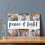 Peace & Light | Hanukkah Photo Collage シーズンカード<br><div class="desc">Share six favorite photos with our bright and festive Hanukkah holiday card. "Peace and Light" appears in the center in hand lettered brush typography,  with your holiday greeting,  names,  and the year beneath.</div>