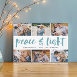 Peace & Light | Hanukkah Photo Collage シーズンカード<br><div class="desc">Share six favorite photos with our bright and festive Hanukkah holiday card. "Peace and Light" appears in the center in hand lettered brush typography,  with your holiday greeting,  names,  and the year beneath.</div>