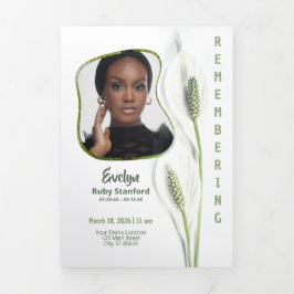 Peace Lily Modern Frame 35‑Photo Funeral 三つ折りプログラム