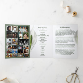 Peace Lily Photo Collage Tri‑Fold Funeral Template 三つ折りプログラム
