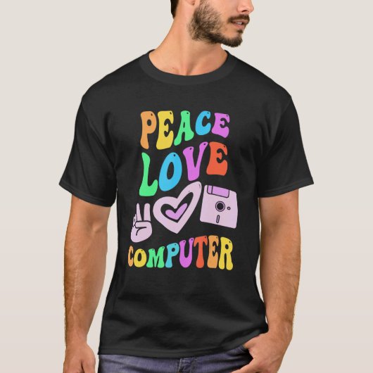 PEACE LOVEコンピュータレトロ技術先生Groov Tシャツ (正面)