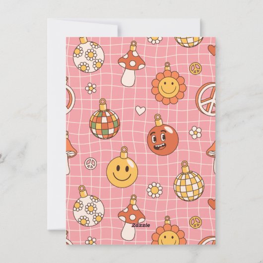 Peace & LoveレトロGroovy Archおもしろいクリスマスフォト シーズンカード (裏面)