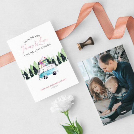 Peace & Loveヴィンテージヴァンクリスマスホリデーフォト シーズンカード