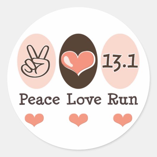 Peace Love 13.1 走ハーフマラソンステッカー ラウンドシール (正面)
