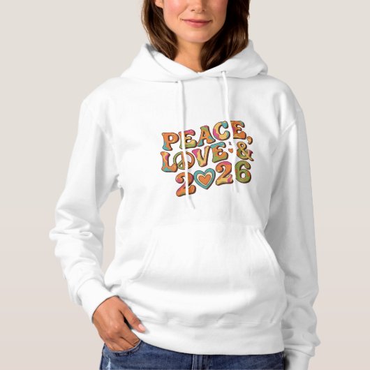 Peace Love 2026 Groovy Retro Hoodie パーカ (正面)