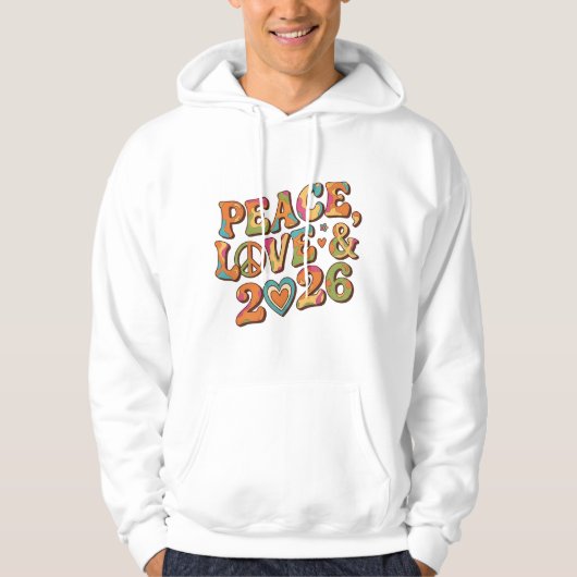 Peace Love 2026 Groovy Retro Hoodie パーカ (正面)