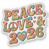 Peace Love 2026 Groovy Retro Sticker シール (正面)