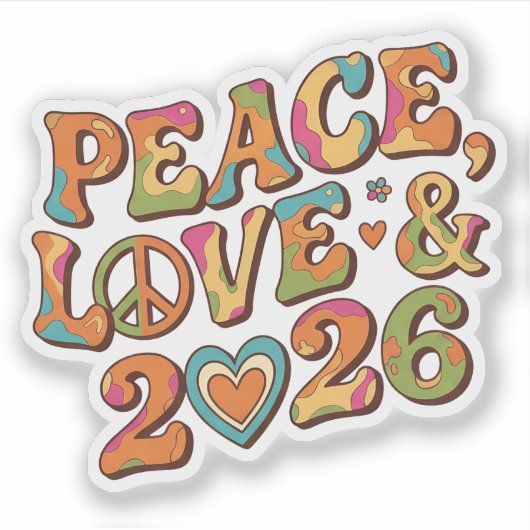Peace Love 2026 Groovy Retro Sticker シール (正面)