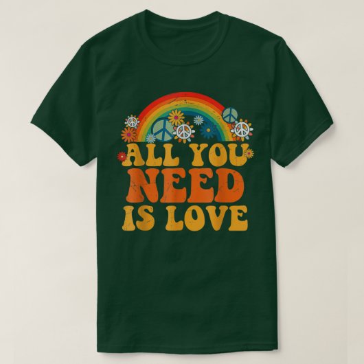 Peace Love 60s 70s絞り染めGroovy Hippie衣装H Tシャツ (デザイン正面)