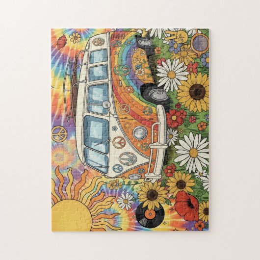 Peace & Love 70s Retro Van Puzzle ジグソーパズル (縦)