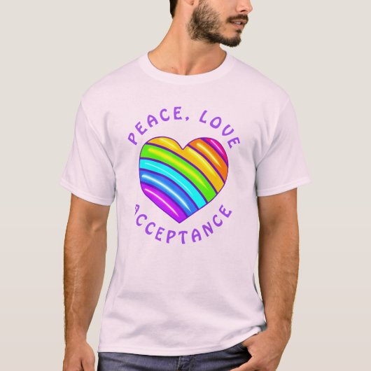 Peace, Love, Acceptance Rainbow Pride Heart Shirt Tシャツ (正面)