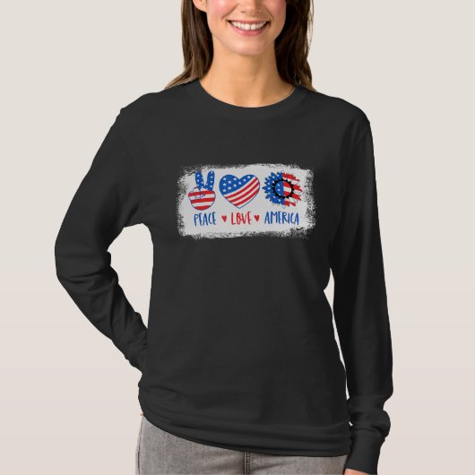 Peace Love America 7月4日ひまわりアメリカ Tシャツ (正面)