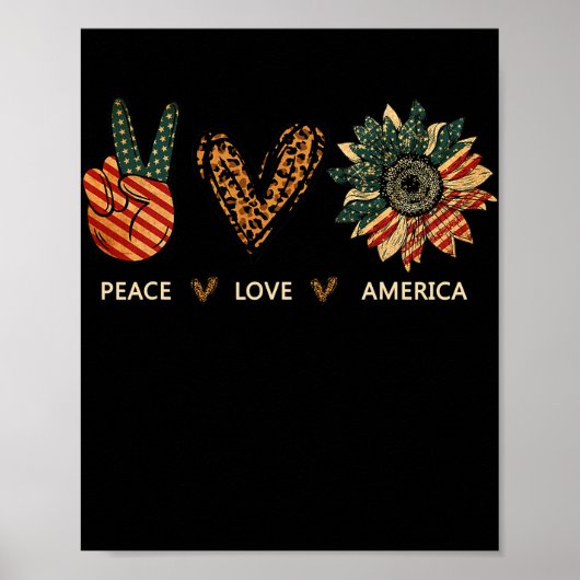 Peace Love America Sunflower Leopard Heart Proud ポスター (正面)
