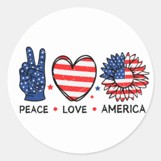 Peace Love America USA国旗， 7月4日，愛国心 ラウンドシール