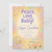Peace Love and Baby Retro Baby Shower Party 招待状 (正面)