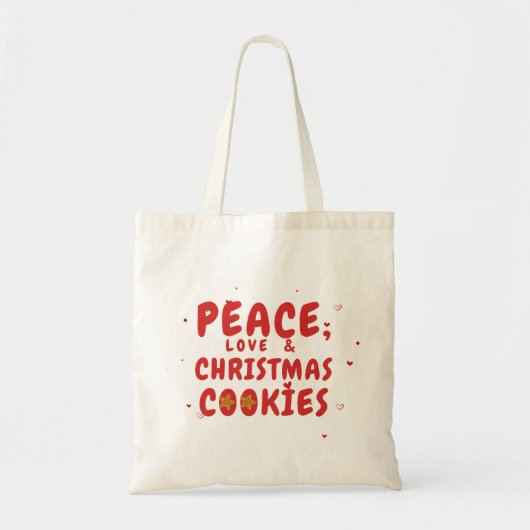 Peace, Love, and Christmas Cookie トートバッグ (正面)