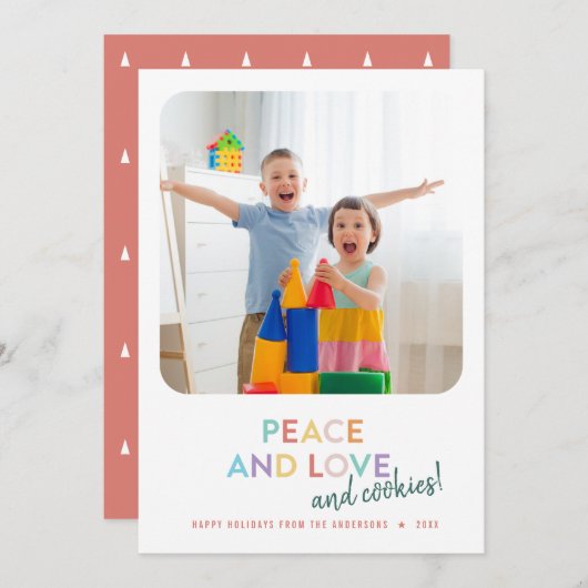 Peace Love and Cookieおもしろいブライトレインボーツリー シーズンカード (正面/裏面)