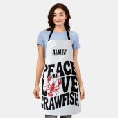 Peace Love and Crawfish Cajun Name エプロン (着用した状態)