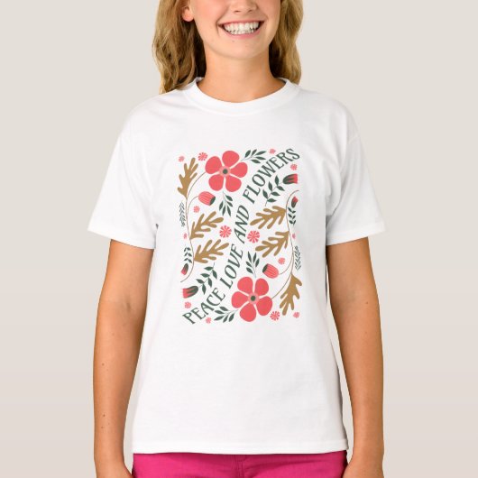 Peace, Love and Flowers – Floral Tee Tシャツ (正面)