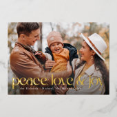 Peace, Love and Joyホイルシンプルフォトホリデーカード 箔シーズンカード (正面)