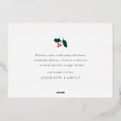 Peace Love and Joy Modern Holly Berries Foliage 箔シーズンカード (裏面)