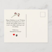 Peace Love and Joy Red Greenery Pet Photo ポストカード (裏面)