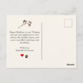 Peace Love and Joy Red Greenery Pet Photo ポストカード (裏面)