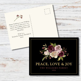 Peace Love and Joy Winter Bouquet Black シーズンポストカード
