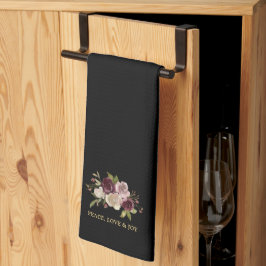 Peace Love and Joy Winter Bouquet Black Holiday キッチンタオル