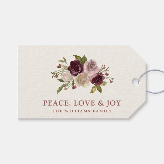 Peace Love and Joy Winter Bouquet Black Holiday ギフトタグ (正面(横))