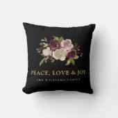 Peace Love and Joy Winter Bouquet Black Holiday クッション (正面)