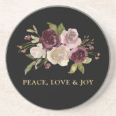 Peace Love and Joy Winter Bouquet Black Holiday コースター (正面)