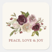 Peace Love and Joy Winter Bouquet Black Holiday スクエアシール (正面)