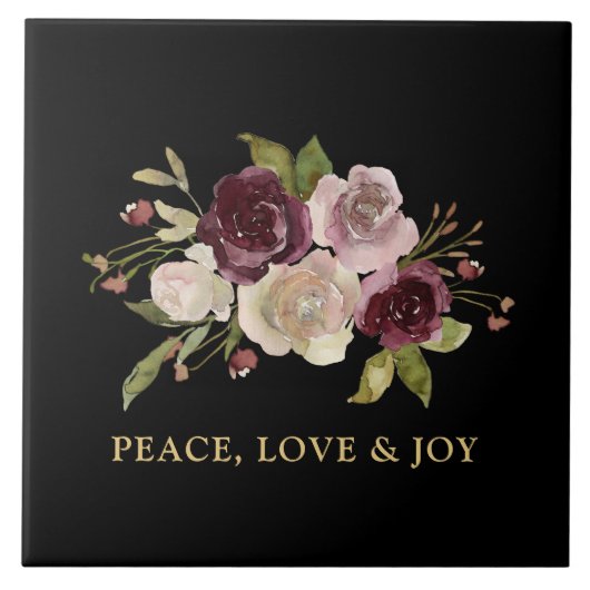 Peace Love and Joy Winter Bouquet Black Holiday タイル (正面)