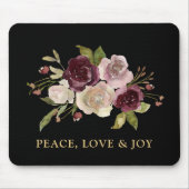 Peace Love and Joy Winter Bouquet Black Holiday マウスパッド (正面)