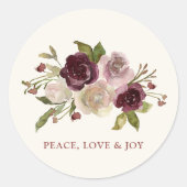 Peace Love and Joy Winter Bouquet Black Holiday ラウンドシール (正面)