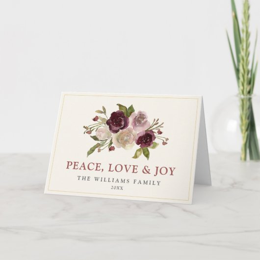 Peace Love and Joy Winter Bouquet Folded シーズンカード (正面)