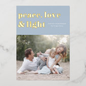 Peace Love and Light Blue Hanukkah写真 箔シーズンカード (正面)