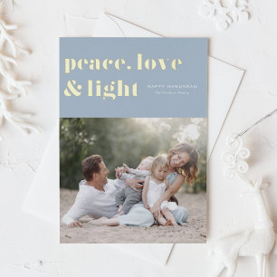 Peace Love and Light Blue Hanukkah写真 箔シーズンカード